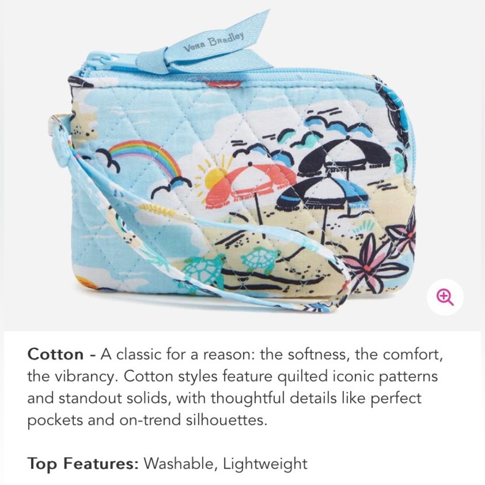 Vera Bradley RFID Zip-Top ID Case in Cotton ✨ Beach Treasures | wristlet - Picture 4 of 12